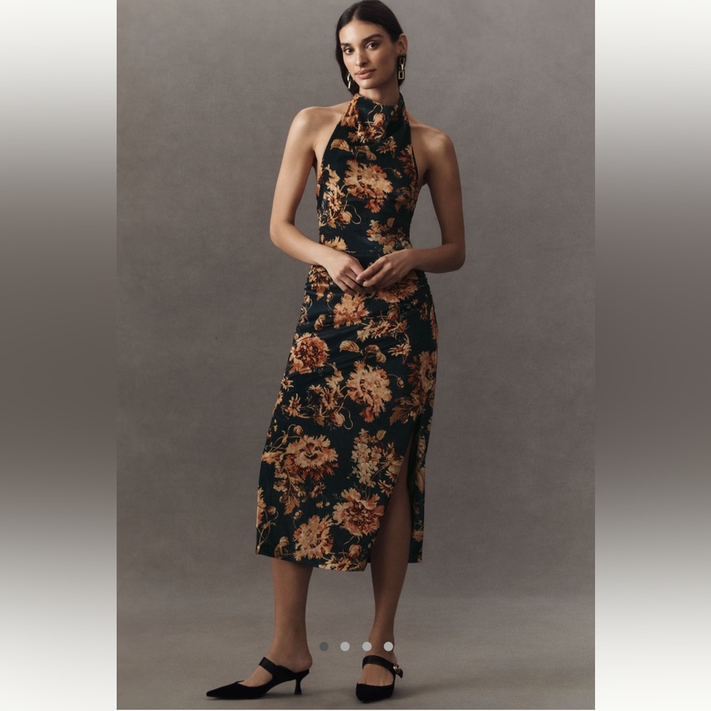 NWT BHLDN Holly Halter Velvet Midi Dress - Black pattern